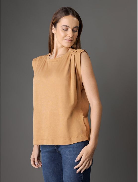 Camiseta Feminina Pregas No Ombro Calvin Klein Jeans