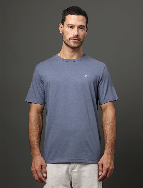 Camiseta Masculina Básica Smooth Cotton Calvin Klein Jeans - Cinza Azulado Camiseta Masculina Básica Smooth Cotton Calvin Klein Jeans Cinza Azulado p