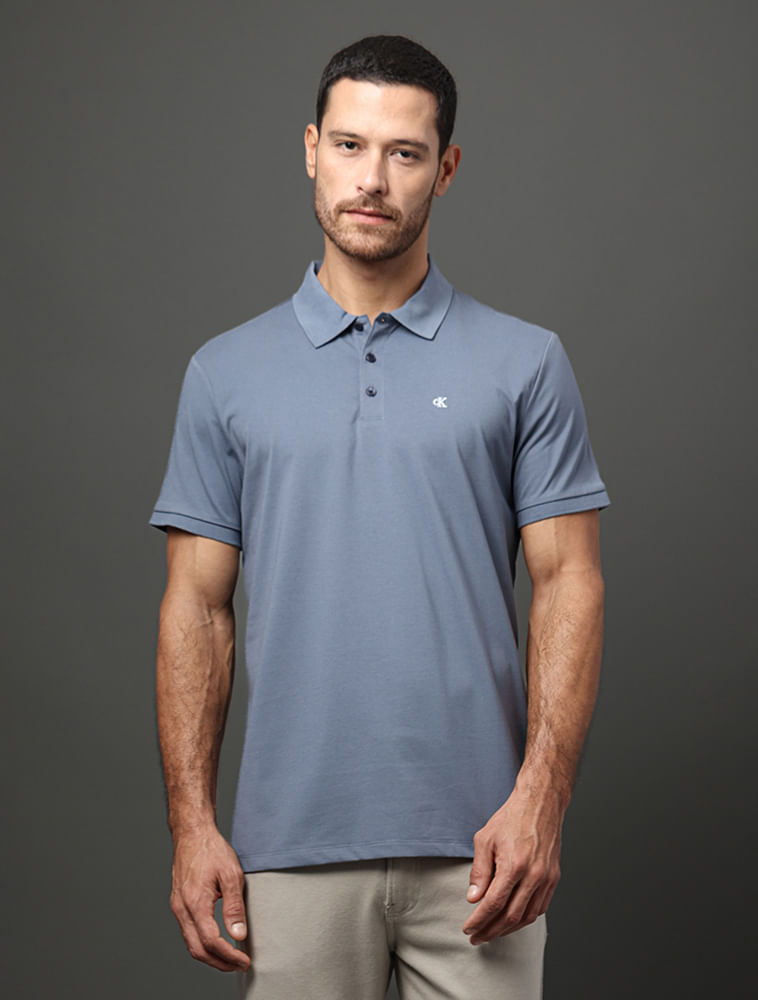Polo Masculina Básica Smooth Cotton Calvin Klein - Cinza Azulado