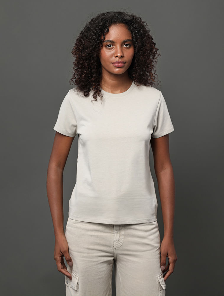 Camiseta Calvin Klein Jeans Feminina Essentials Estampa Na Barra - Caqui Claro — Calvin Klein