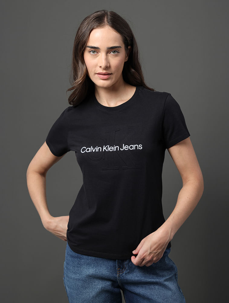 Camiseta Feminina Logo Centralizado Calvin Klein Jeans - Preto