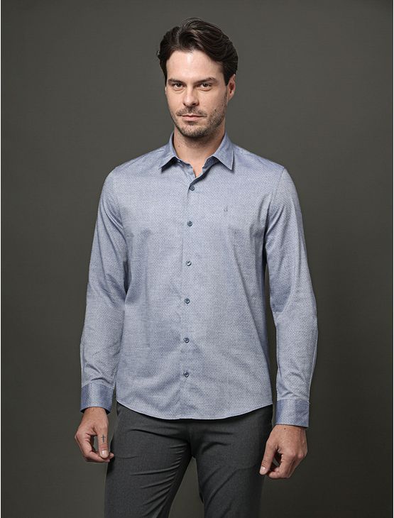 Camisa Manga Longa Slim Maquinetada - Marinho Camisa Manga Longa Slim Maquinetada Marinho 6