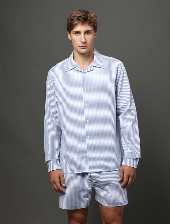 Pijama Masculino Camisa e Bermuda Calvin Klein Underwear - Azul Médio Pijama Masculino Camisa e Bermuda Calvin Klein Underwear Azul Médio g