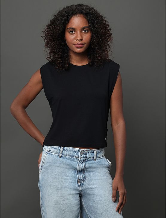 Blusa Feminina Manga em Contraste Calvin Klein Jeans - Preto Blusa Feminina Manga em Contraste Calvin Klein Jeans Preto Pp