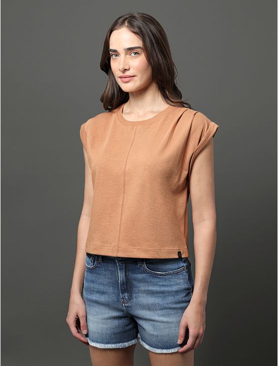 Blusa Feminina Pregas Ombro Calvin Klein Jeans - Havana Blusa Feminina Pregas Ombro Calvin Klein Jeans Havana g