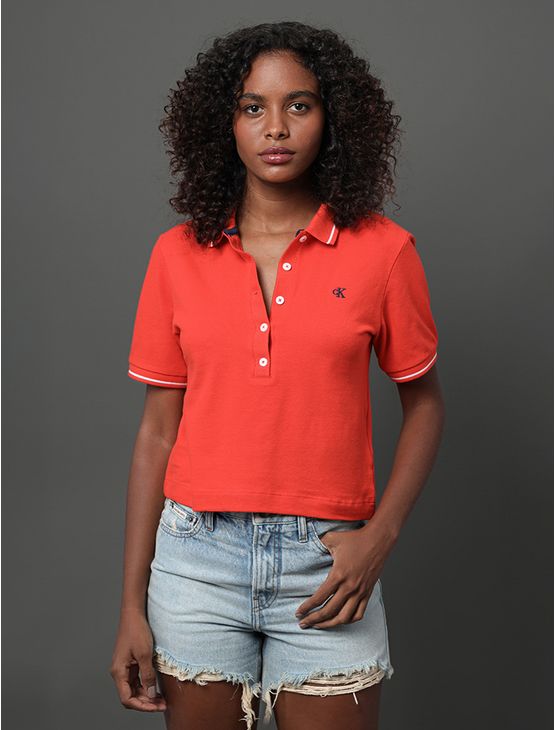 Polo Feminina Piquet Duplo Calvin Klein Jeans - Vermelho Polo Feminina Piquet Duplo Calvin Klein Jeans Vermelho Pp