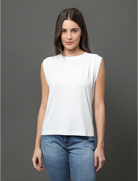 Regata Feminina Pregas Ombro Calvin Klein Jeans - Branco Regata Feminina Pregas Ombro Calvin Klein Jeans Branco Gg