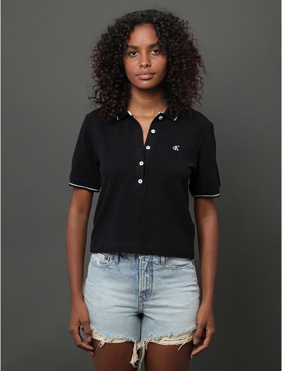 Polo Feminina Piquet Duplo Calvin Klein Jeans - Preto Polo Feminina Piquet Duplo Calvin Klein Jeans Preto Pp