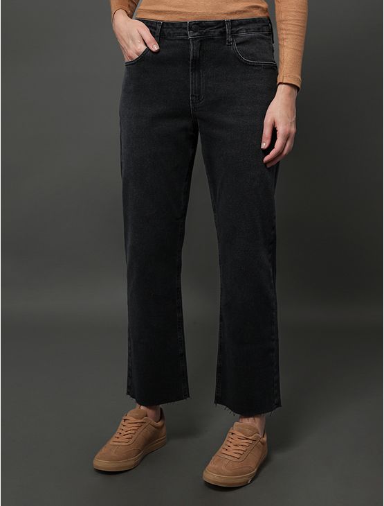 Calça Jeans Cropped Straight Barras a Fi - Preto Calça Jeans Cropped Straight Barras a Fi Preto 38