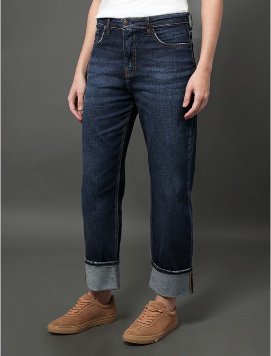Calça Jeans Feminina Straight Barras Dobradas Calvin Klein Jeans - Marinho Calça Jeans Feminina Straight Barras Dobradas Calvin Klein Jeans Marinho 34