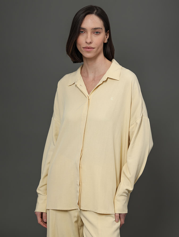 Camisa Feminina Linho Misto Calvin Klein Jeans - Amarelo Manteiga