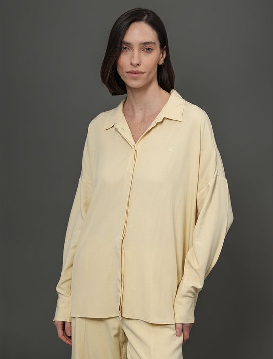 Camisa Feminina Linho Misto Calvin Klein Jeans - Amarelo Manteiga Camisa Feminina Linho Misto Calvin Klein Jeans Amarelo Manteiga 40