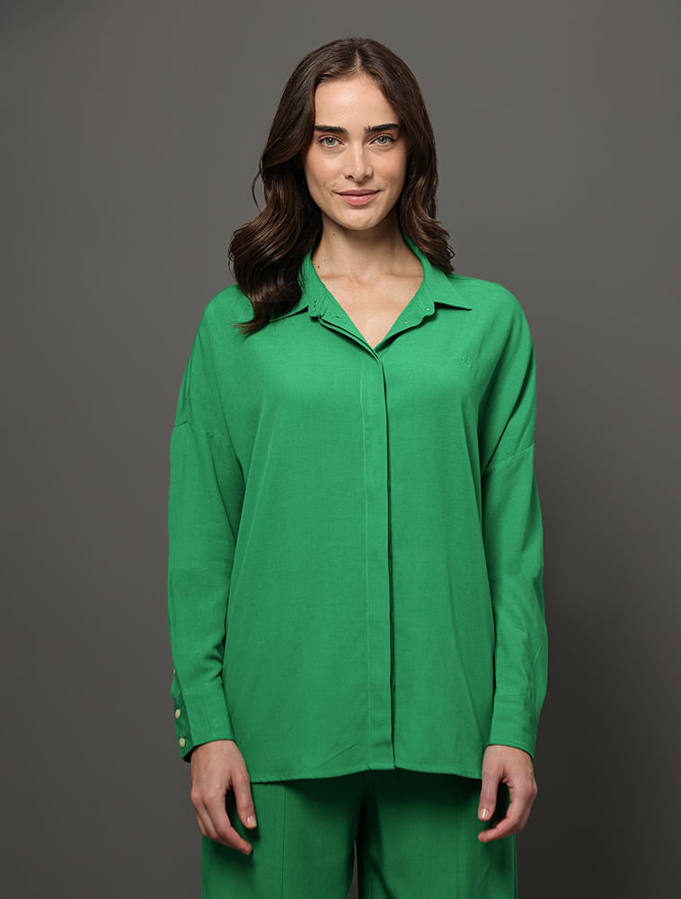 Camisa Feminina Linho Misto Calvin Klein Jeans - Verde Médio