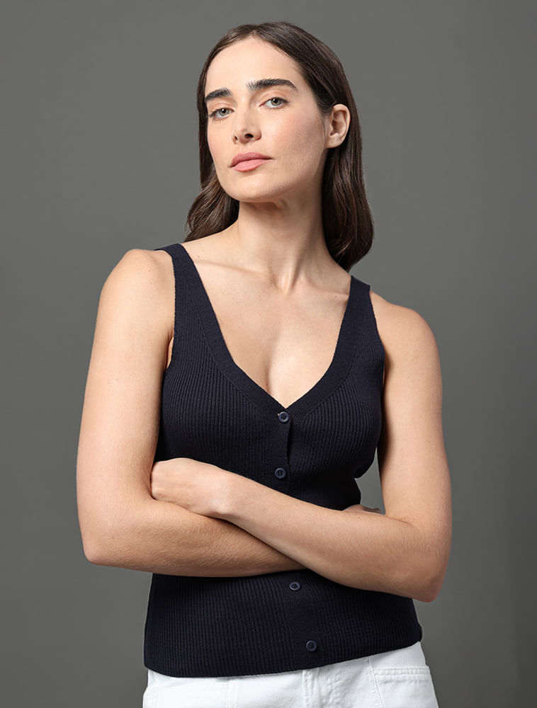 Top Feminino Tricot Canelado Calvin Klein Jeans - Marinho
