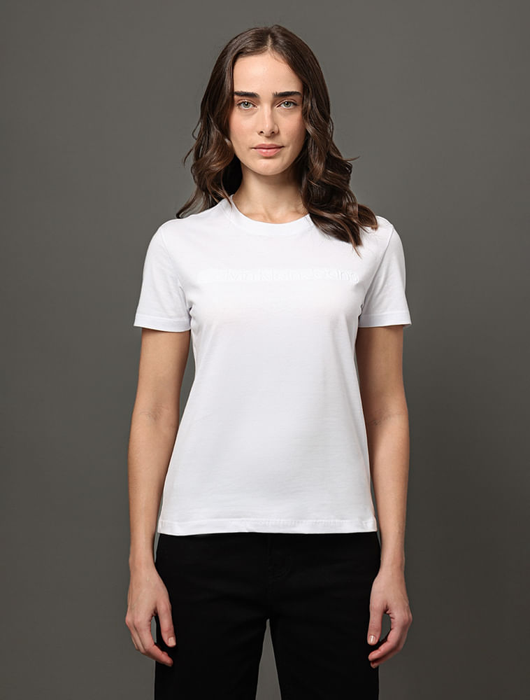 Camiseta Feminina Bordado Alto Relevo Calvin Klein Jeans - Branco