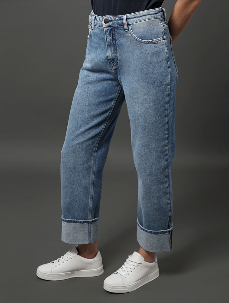 Calça Jeans Feminina Straight Barras Dobradas Calvin Klein Jeans - Azul Claro