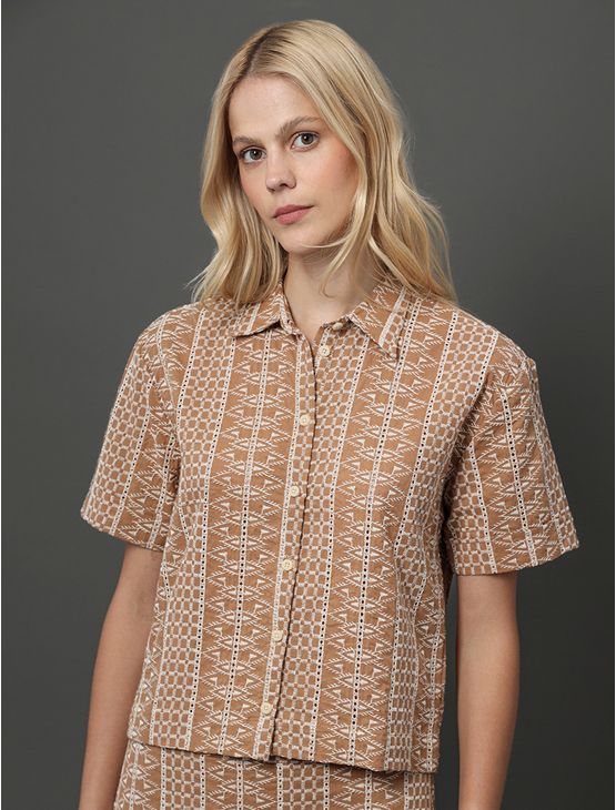 Camisa Feminina de Laise Calvin Klein - Caqui Medio Camisa Feminina de Laise Calvin Klein Caqui Medio 36