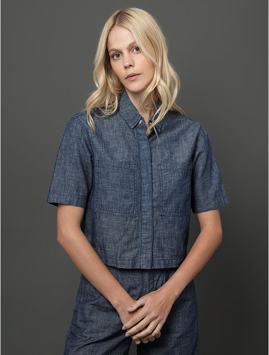 Camisa Jeans Feminina Cânhamo Calvin Klein - Marinho Camisa Jeans Feminina Cânhamo Calvin Klein Marinho Pp