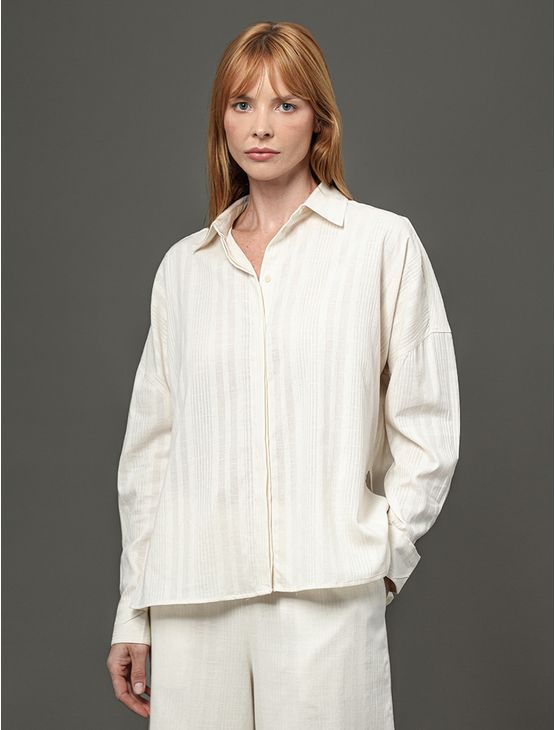 Camisa Feminina Listras Texturizadas Calvin Klein - Branco Camisa Feminina Listras Texturizadas Calvin Klein Branco 42