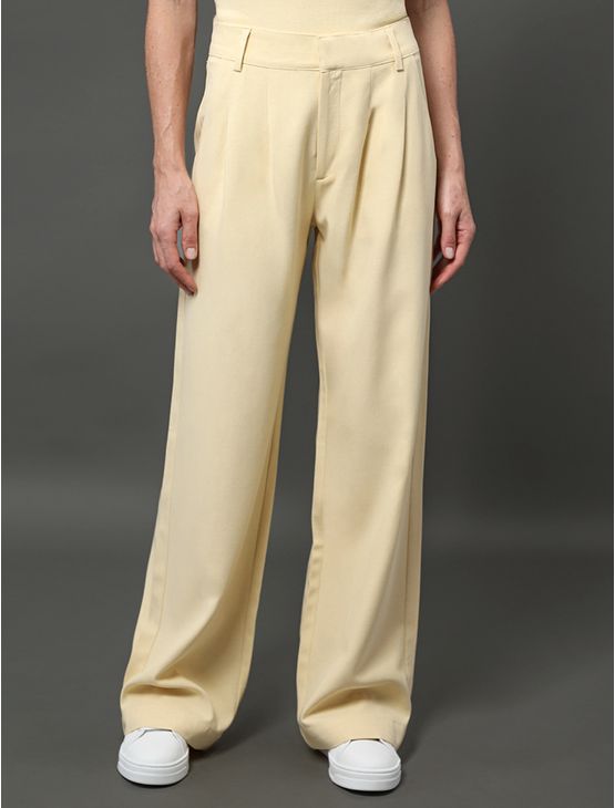 Calça Feminina Pantalona Linho Misto Calvin Klein - Amarelo Manteiga Calça Feminina Pantalona Linho Misto Calvin Klein Amarelo Manteiga 38