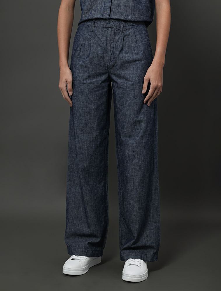 Calça Jeans Feminina Cânhamo Wide Leg Calvin Klein - Marinho