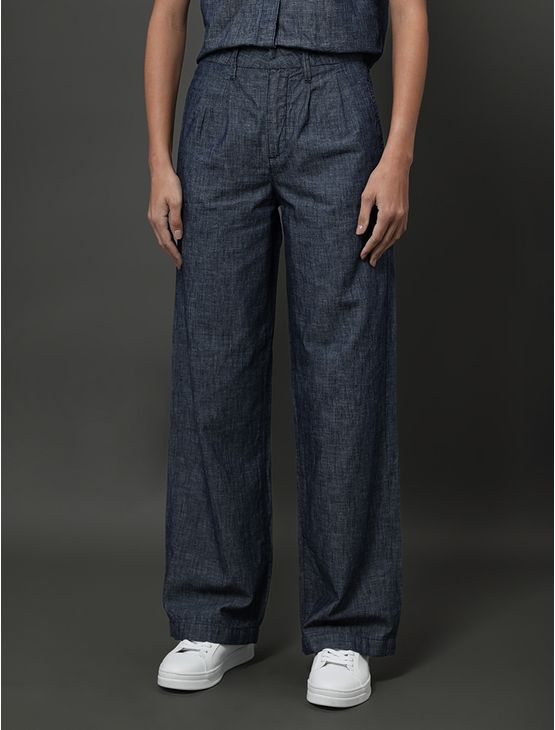 Calça Jeans Feminina Cânhamo Wide Leg Calvin Klein - Marinho Calça Jeans Feminina Cânhamo Wide Leg Calvin Klein Marinho 44