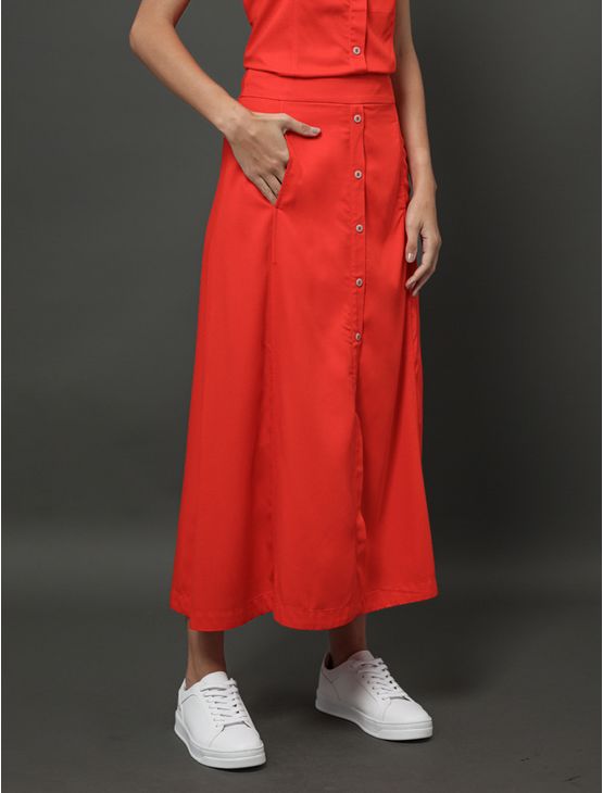 Saia Midi Com Abertura Por Botão Calvin Klein - Vermelho Saia Midi Com Abertura Por Botão Calvin Klein Vermelho 38