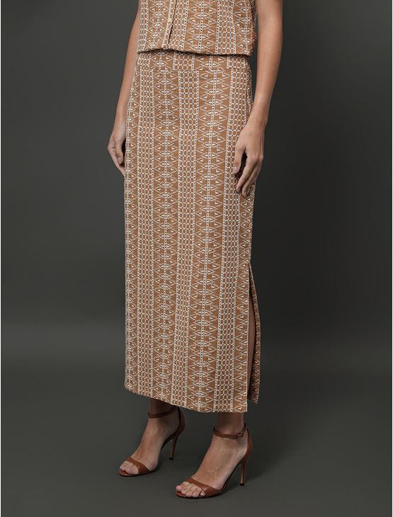 Saia Midi de Laise Calvin Klein - Caqui Medio Saia Midi de Laise Calvin Klein Caqui Medio 40