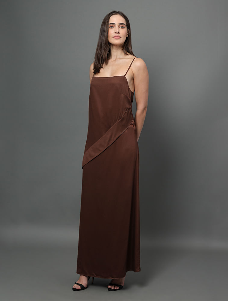 Vestido Feminino Longo Com Faixa Frontal Calvin Klein - Marrom