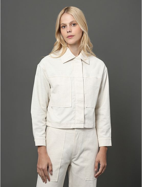 Jaqueta Feminina Linho Texturizado Calvin Klein - Off White Jaqueta Feminina Linho Texturizado Calvin Klein Off White 42
