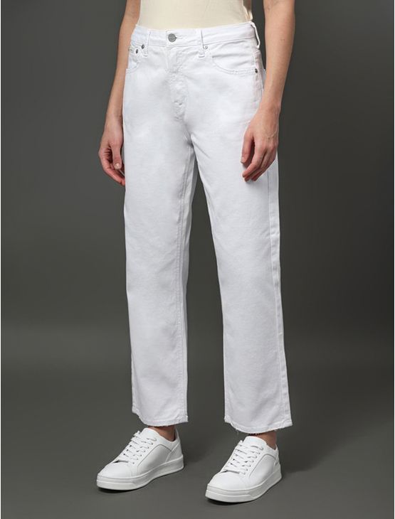 Calça Feminina Cropped Straight Calvin Klein - Branco Calça Feminina Cropped Straight Calvin Klein Branco 34