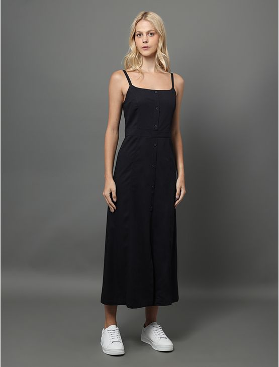 Vestido Feminino Midi Abertura Por Botão Calvin Klein - Marinho Vestido Feminino Midi Abertura Por Botão Calvin Klein Marinho 42