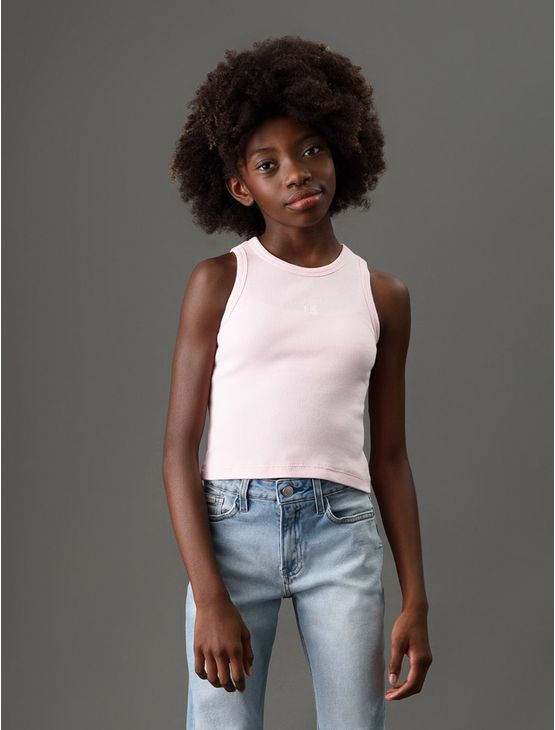 Regata Menina Ribana Regular Calvin Klein Jeans - Rosa Claro Regata Menina Ribana Regular Calvin Klein Jeans Rosa Claro 14