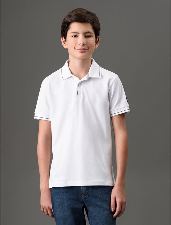Polo Menino Etiqueta Manga Calvin Klein Jeans - Branco Polo Menino Etiqueta Manga Calvin Klein Jeans Branco 10