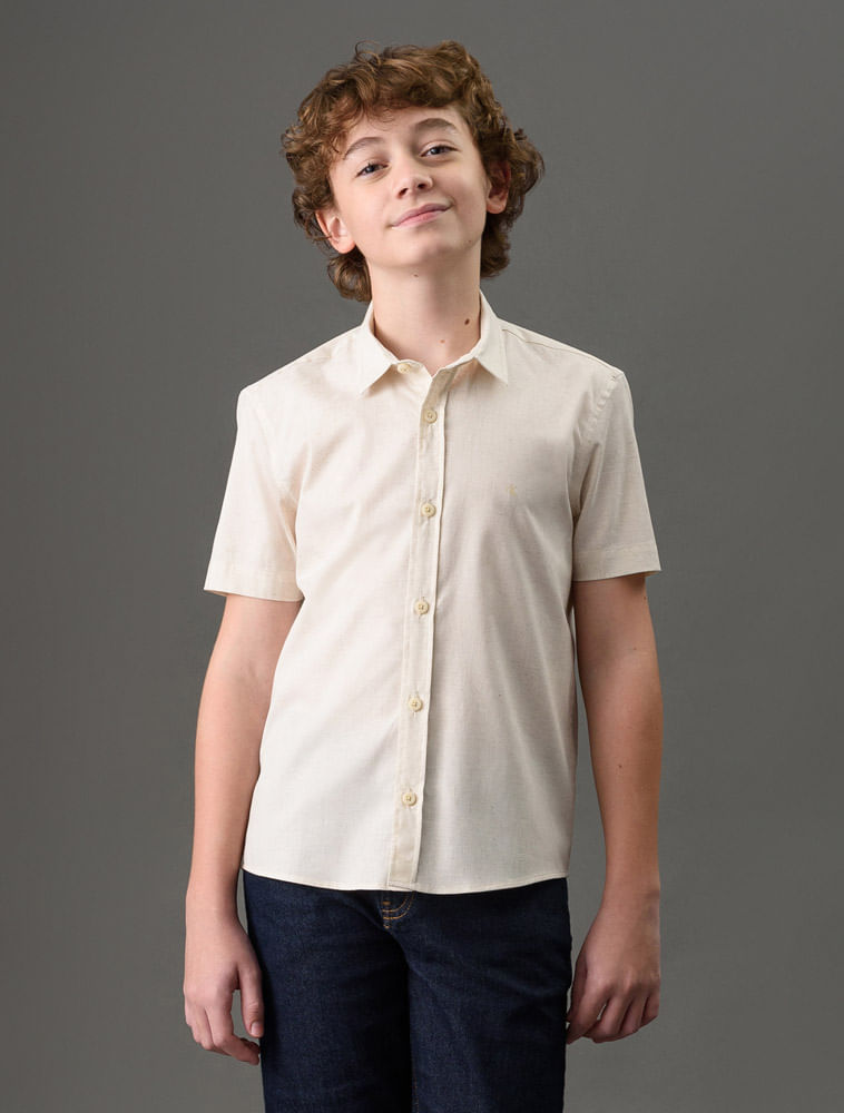Camisa Menino Linen Cotton Calvin Klein Jeans - Off White