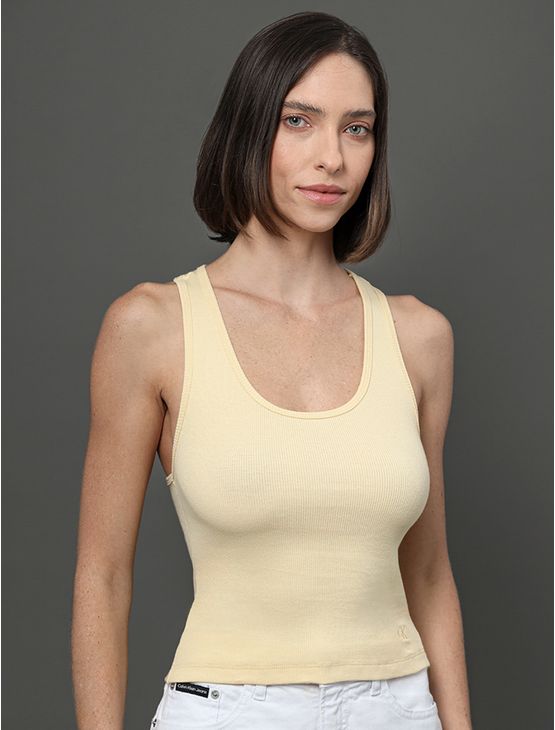 Regata Feminina Nadador Ribana Calvin Klein Jeans - Amarelo Manteiga Regata Feminina Nadador Ribana Calvin Klein Jeans Amarelo Manteiga Gg