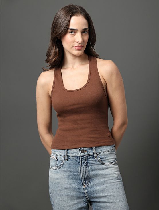 Regata Feminina Nadador Ribana Calvin Klein Jeans - Marrom Regata Feminina Nadador Ribana Calvin Klein Jeans Marrom Gg