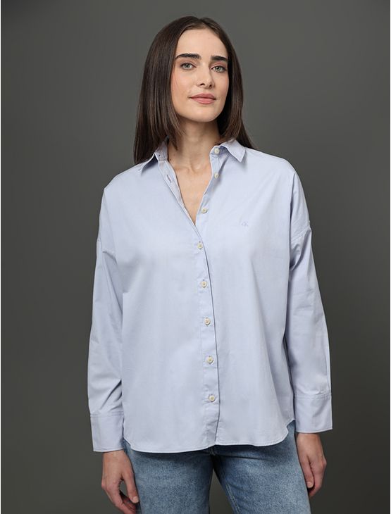 Camisa Feminina Com Bordado Calvin Klein Jeans - Lavanda Camisa Feminina Com Bordado Calvin Klein Jeans Lavanda 44