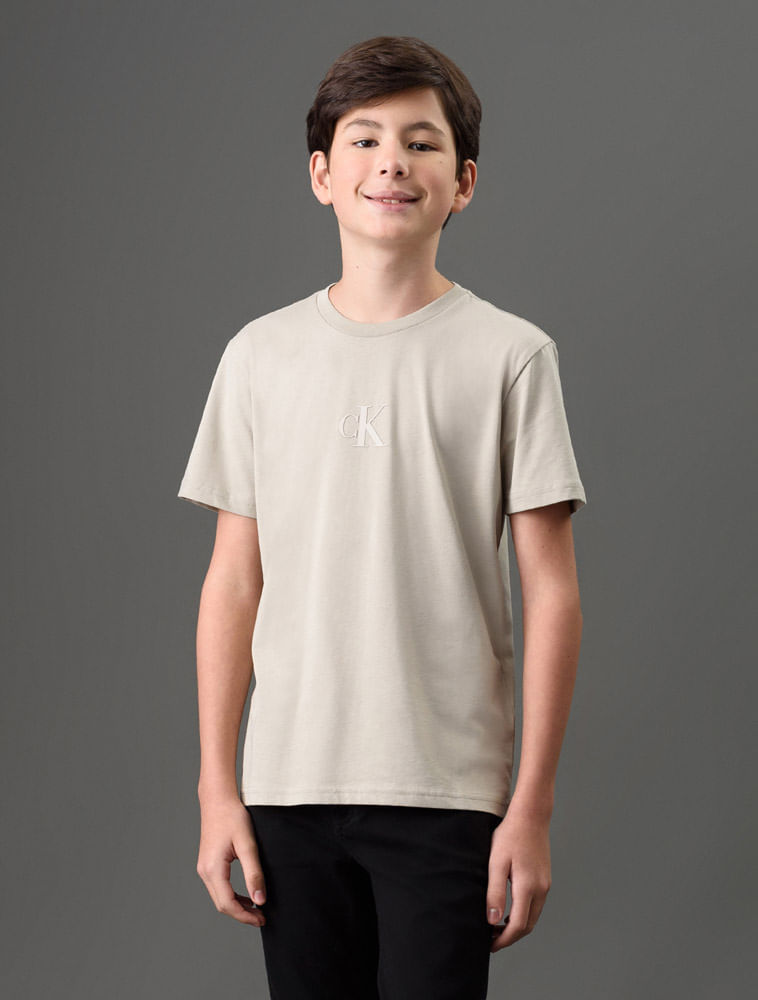 Camiseta Menino Rubber Patch Calvin Klein Jeans - Caqui Claro