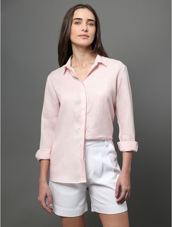 Camisa Feminina Linho Lisa Calvin Klein - Rosa Claro Camisa Feminina Linho Lisa Calvin Klein Rosa Claro 42