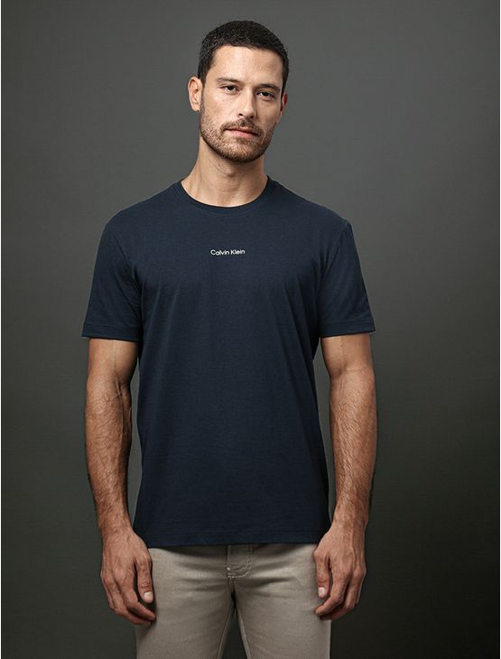 Camiseta Mc Ck Nano Logo - Marinho Camiseta Mc Ck Nano Logo Marinho m