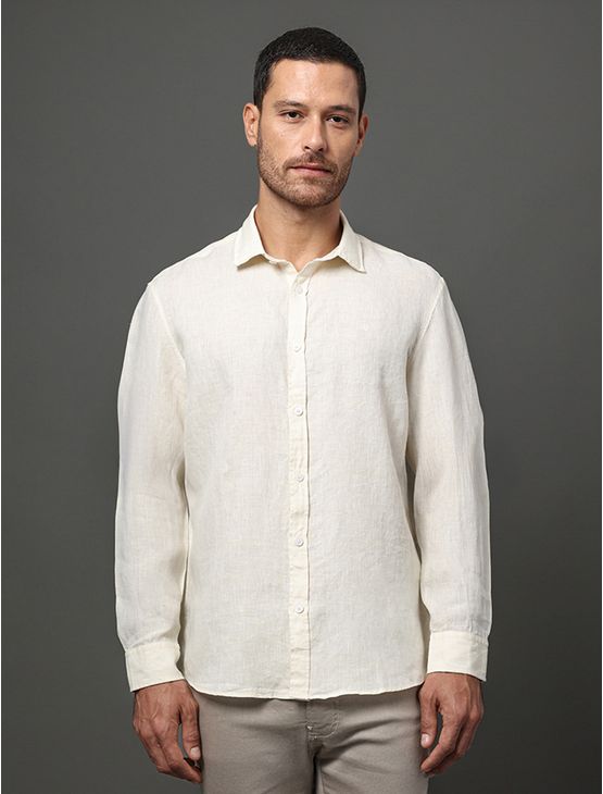 Camisa Masculina Cannes Linen Calvin Klein - Amarelo Manteiga Camisa Masculina Cannes Linen Calvin Klein Amarelo Manteiga 4