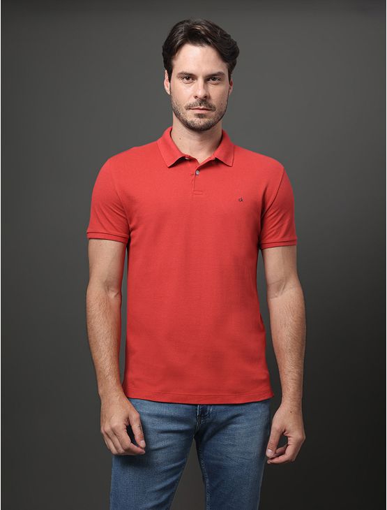 Polo Masculina Slim Sem Friso Calvin Klein - Vermelho Polo Masculina Slim Sem Friso Calvin Klein Vermelho p