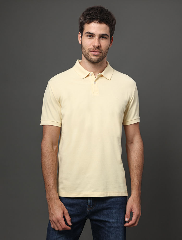 Polo Masculina Regular Sem Friso Calvin Klein - Amarelo Manteiga