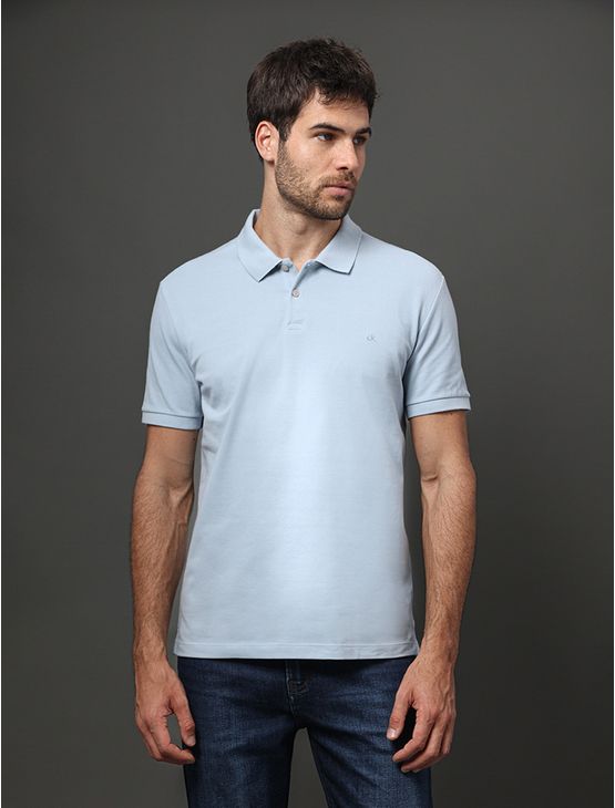 Polo Masculina Regular Sem Friso Calvin Klein - Azul Claro Polo Masculina Regular Sem Friso Calvin Klein Azul Claro m