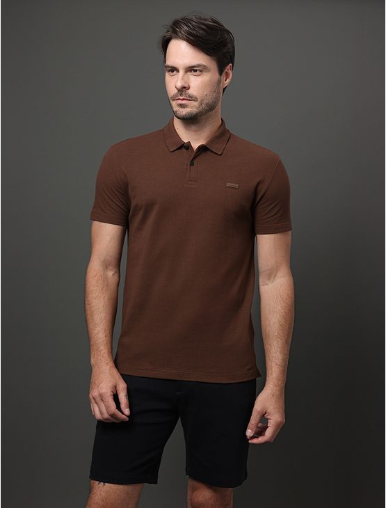 Polo Masculina Slim Patch Borracha Calvin Klein - Marrom Polo Masculina Slim Patch Borracha Calvin Klein Marrom Pp