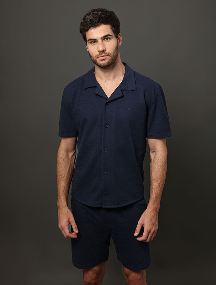 Camisa Masculina Soft Gola Cubana Calvin Klein Jeans - Marinho