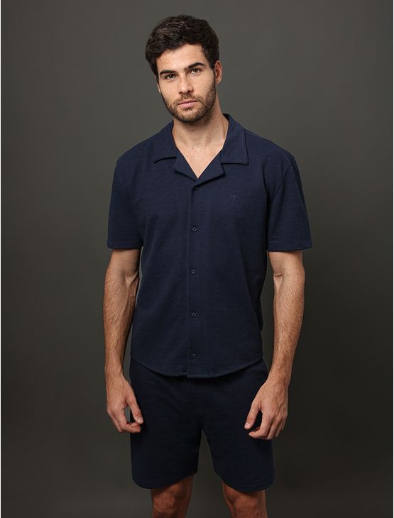 Camisa Masculina Soft Gola Cubana Calvin Klein Jeans - Marinho Camisa Masculina Soft Gola Cubana Calvin Klein Jeans Marinho Pp