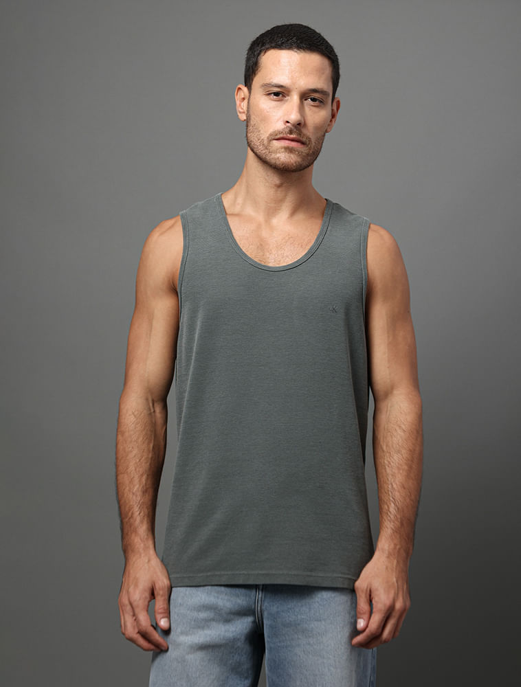 Regata Masculina Quadrilé Calvin Klein Jeans - Chumbo