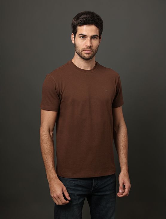 Camiseta Masculina Gola Dupla Calvin Klein Jeans - Marrom Camiseta Masculina Gola Dupla Calvin Klein Jeans Marrom Gg